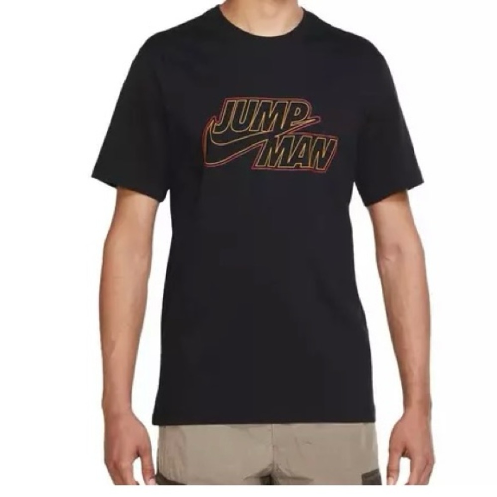 Jordan Black Short Sleeve Tee with Red and Gold Outlined 'Jump Man' Logo